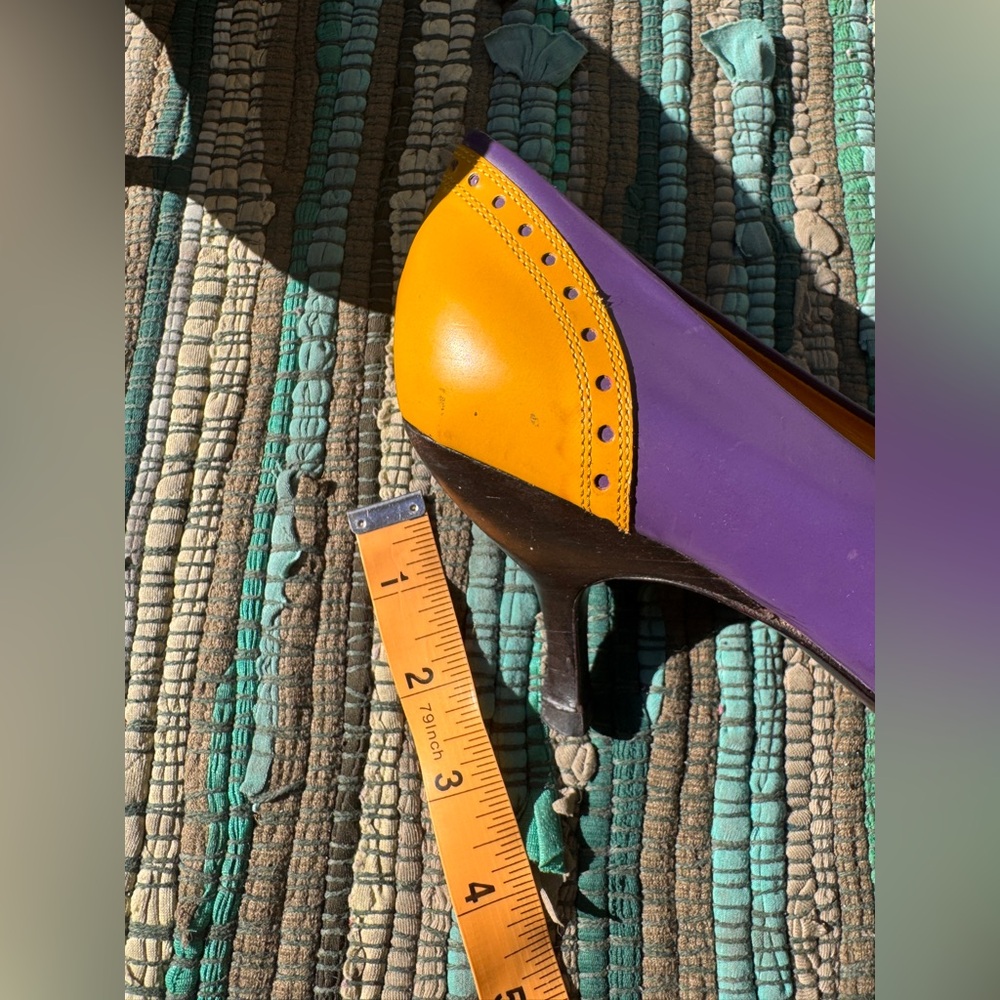 90s Miu Miu Purple and Yellow Colorblock Heels Sz 9 - Picture 7 of 10